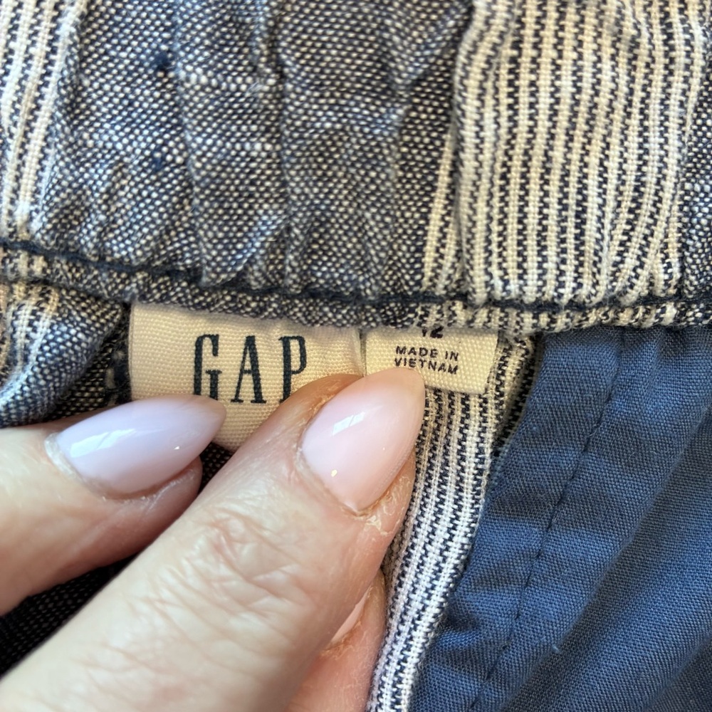GAP Blue and White Striped Wide leg Crop Linen Pant - Picture 9 of 11